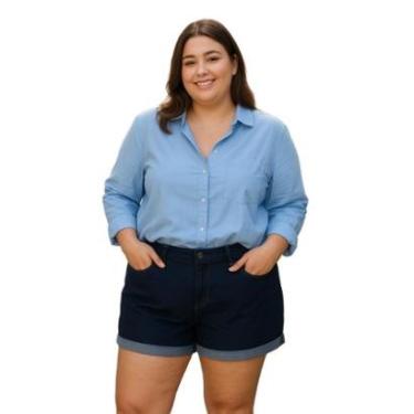 Imagem de Short Jeans Plus Size Feminino Cintura Alta Com Barra Virada-Feminino