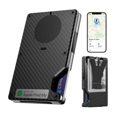 Imagem de Carteira Air Wallet, minimalista com chip Airtag integrado, porta-cartão de crédito com bloqueio RFID, carteira fina para homens, compatível apenas com Apple Find My Ios, clipe de dinheiro removível