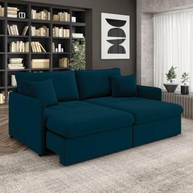 Imagem de Sofá Retrátil Reclinável 2 Lugares 154cm Maili Veludo Azul K01 - D'Ros