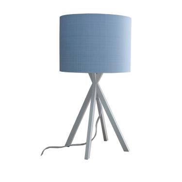 Imagem de Abajur Base Madeira Branca E Cúpula Tecido Azul Claro