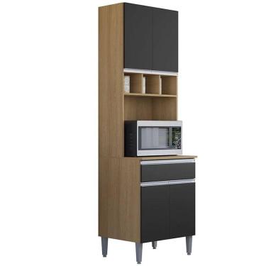 Imagem de Paneleiro Duplo Andréia 4 Portas E 1 Gaveta Com Nicho Garrafeiro Amêndoa/Preto