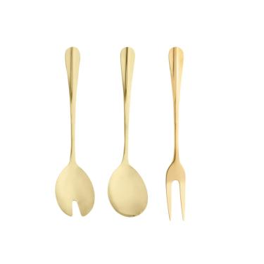 Imagem de Colher Garfo Trinchante Dourado Aço Inox Utensilios 3un