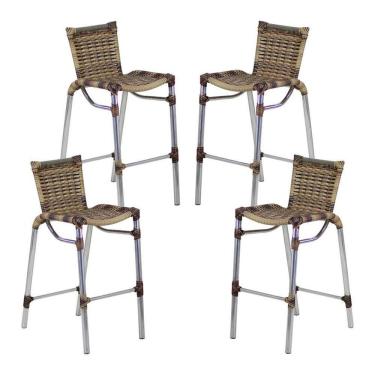 Imagem de Kit 4 Banquetas Alumínio Alta Com Encosto Para Bar Balcão Edícula Cozinha Capuccino