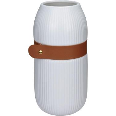 Imagem de Vaso Decorativo Enfeite Casa Aparador Home&co Com Cinta Cerâmica 25x12x12cm Branco