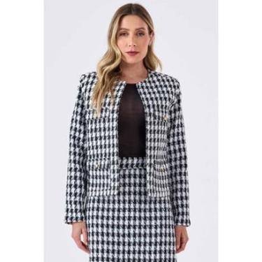 Imagem de Blazer Curto PKS Alfaiataria Tweed Preto e Branco-Feminino