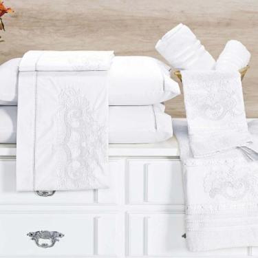 Imagem de Jogo de Cama Casal Queen Topázio Bordado 04 Peças Percal 200 Fios 100%