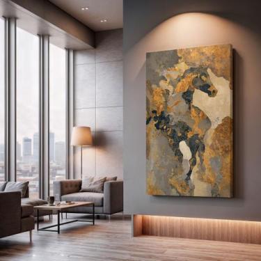 Imagem de Quadros Decorativos Caos Dourado 130x90 Moderno Luxo Sala Quarto Escri