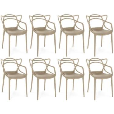 Imagem de Kit 8 Cadeiras de Jantar Allegra Prática Empilhável - Nude - Magazine 