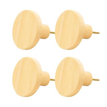 Imagem de Kit 4 Ganchos de Madeira Pinus Cabideiro de Parede Redondo