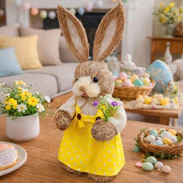 Imagem de Boneco Coelho Coelhinho Decoração Enfeite Páscoa Palha 33cm