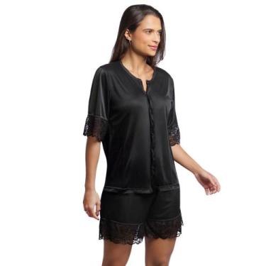 Imagem de Conjunto Pijama Pos Operatorio Leve Renda 701 Modelleskin, GG, Preto