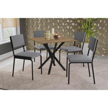 Imagem de Conjunto: Mesa Sala Jantar Volga c/ Tampo de Madeira 90cm e 4 Cadeiras Zaria Preto/Nogueira - Suede Cinza - Kappesberg