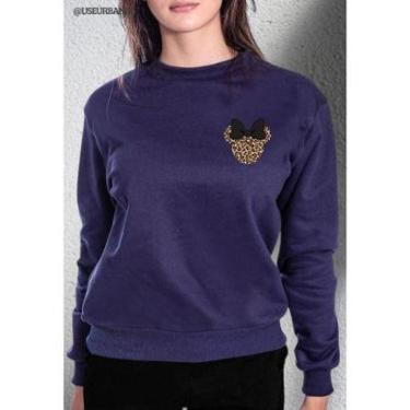 Imagem de Moletom Feminino Careca Gola Redonda Sem Capuz Estampa laço minie Onça Casual Inverno-Feminino