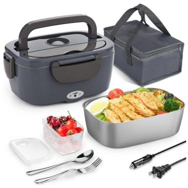Imagem de Marmita Elétrica Portátil 3 em 1 com Recipiente de Aço Inoxidável , 12V 110V 60W, Carsolt, Cinza