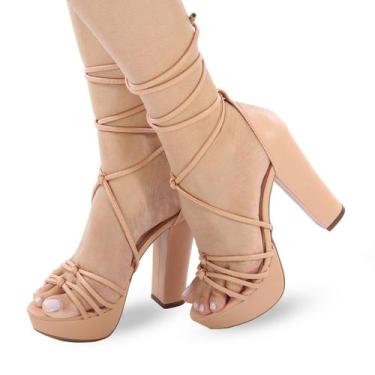Imagem de Sandália Re&Ton Salto Grosso Meia Pata Amarração Feminina MP30, Nude, 