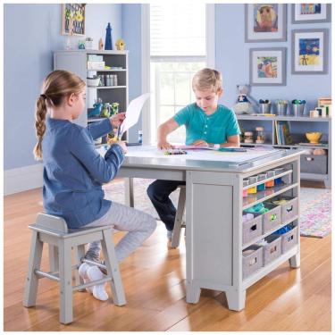 Imagem de Martha Stewart Guidecraft Kids Mesa e Banquinhos Artísticos em Madeira Cinza com Armaze...