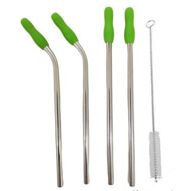 Imagem de Canudo Reutilizavel Aço Inox Kit 4 Peças Vitamina MilkShake Escova de 