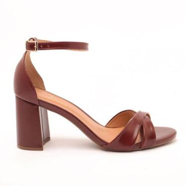 Imagem de Sandália Sapato da Corte Salto Bloco Alto Tira X Tornozelo, S vinho, 3