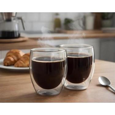 Imagem de Conjunto 2 Copos Vidro Parede Dupla 250ml Borossilicato Isolamento Tér