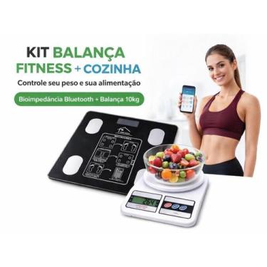 Imagem de Kit Balança Corporal Bioimpedância Bluetooth e Balança Digital Cozinha
