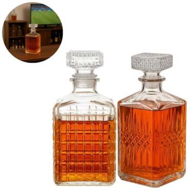 Imagem de 2 Garrafas de Vidro 500ml com Tampa Luxo Cristal Bar Whisky - Lyor
