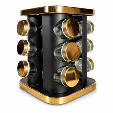 Imagem de Porta temperos 12 potes quadrado preto golo e dourado - Dubai