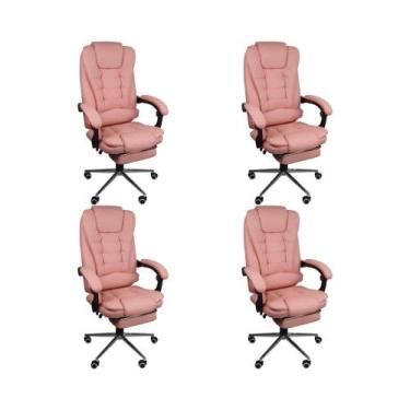 Imagem de Kit 4 Cadeira Presidente Ergonômica Apoio Para Pés Ajustável Rosa - Of