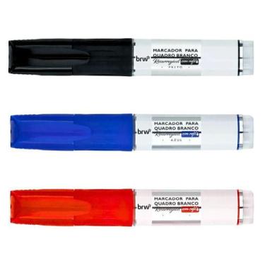 Imagem de Kit 3 Pincel Marcador Quadro Branco Recarregável Com Refil + Apagador 
