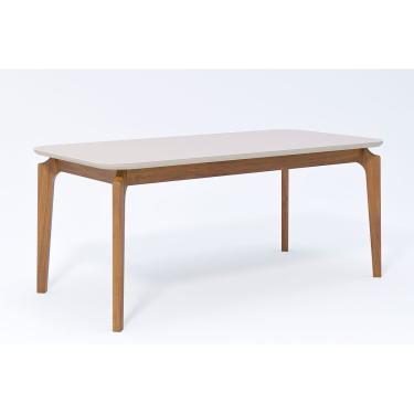 Imagem de Mesa p/ Cozinha Cimol Ficus c/ Tampo Madeirado c/ Vidro 180cm Carvalho/Off White