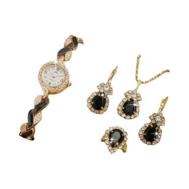 Imagem de Conjunto De Relógio Feminino Com Pulseira De Diamantes 5 Peças Joias E