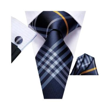 Imagem de Conjunto De Gravata, Abotoaduras E Lenço De Bolso Masculino Xadrez Pre