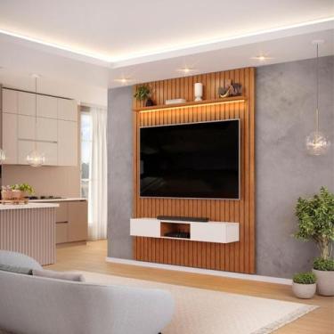 Imagem de Painel com Bancada para TV até 65 Polegadas Ripado com LED DJ Móveis T