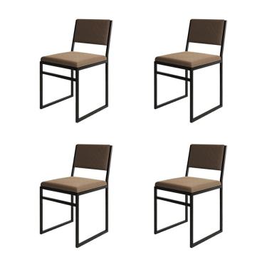 Imagem de Kit 4 Cadeiras de Jantar Industrial Isa Assento Veludo Marrom para Mesa Sala Cozinha De...