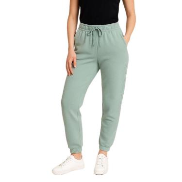 Imagem de Calça de Moletom Feminina Jogger Básica Verde Gelo Forrado Felpudo Flanelado com Bolso-...