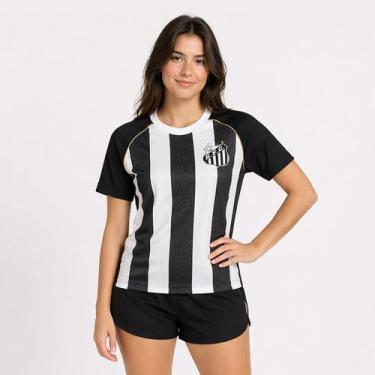 Imagem de Camisa Santos Mosaico Feminina Preta e Branca - Braziline, P