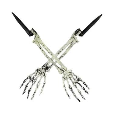 Imagem de Estacas De Jardim De Esqueleto De Halloween Com Cabeça E Mão De Caveir