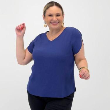 Imagem de Blusa Alpelo Plus Size Básica Manga Curta Feminina, 48, Classic navy