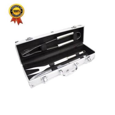 Imagem de Kit Churrasco Inox 3 Peças Maleta Alumínio Premium 3 peças - 123 Util