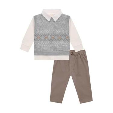 Imagem de Roupa Infantil Camisa Masculina Molecotton e Calça Sarja Conjunto Trio