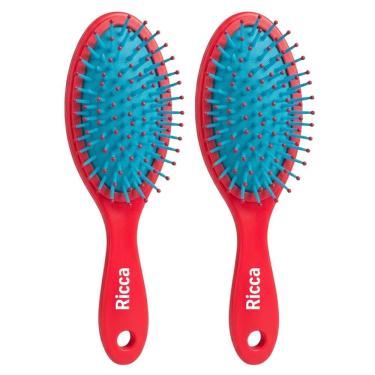 Imagem de Kit 2 Escova de Cabelo com Almofada Desembaraçadora Colors Oval Midi Colorida com Base Flexível Ricca