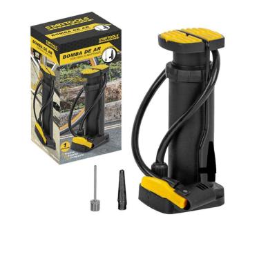 Imagem de Bomba de Ar com Pedal e Adaptador Prática para Inflar Bolas Pneus e Brinquedos Preto e Amarelo Startools