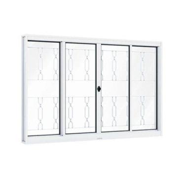Imagem de Janela de Aço de Correr 100x120cm 4 Folhas com Grade Mosaico e Vidro L