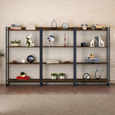 Imagem de Kit 3 Estantes para Livros Industrial Aço 4 Prateleiras 146CMX240CM Ac