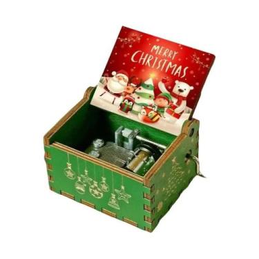 Imagem de Caixa De Música De Madeira Esculpida Com Manivela Tema Feliz Natal Pre
