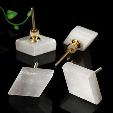 Imagem de Amoystone puxa puxadores de armário puxadores pedra de cristal branca para caixa de joias domésticas, Small, Selenite