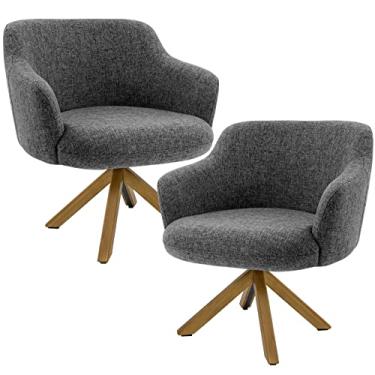 Imagem de Kit 02 Poltronas Decorativa Base Giratória de Madeira Jade D02 Linho Chumbo C-469 - Lyam Decor