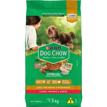 Imagem de Ração Seca Nestlé Purina Dog Chow Extra Life Carne, Frango e Arroz Cães Adultos Raças Minis e Pequenas - 3 Kg