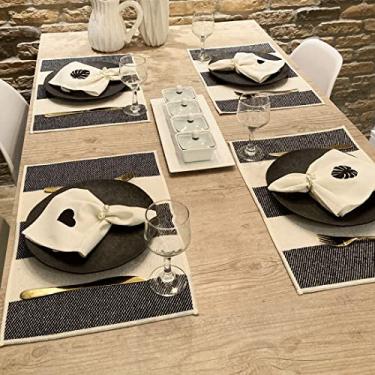 Imagem de Jogo Americano Boho Listrado 33x50cm Preto/Off White 4 Peças