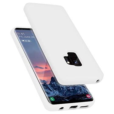 Imagem de E Segoi Projetada para Galaxy S9, capa à prova de choque de borracha gel de silicone líquido, almofada de forro de pano de microfibra macia compatível com Galaxy S9 de 5,8 polegadas (branca)