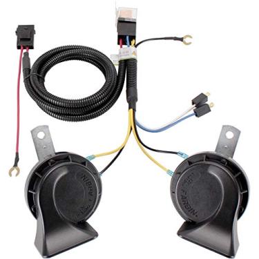 Imagem de FARBIN Kit de buzina elétrica de 12 V para caminhão, carro, SUV, motocicleta, barco - buzina preta com chicote de fios